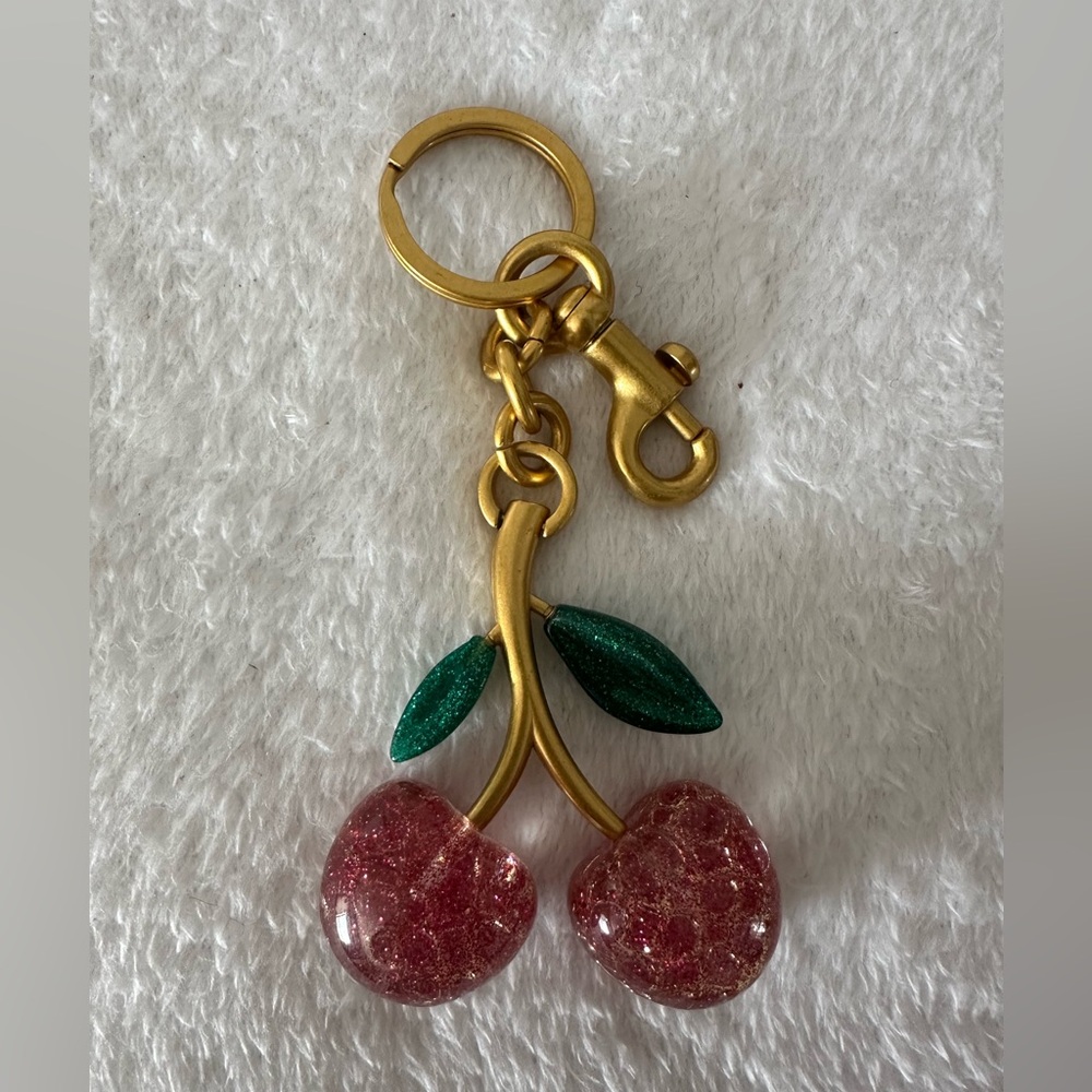 Cherry Keychain with Gold Accents